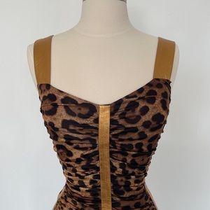 Dolce & Gabbana Leopard Draped Dress With Gold Leather Straps and Trim size 36/0